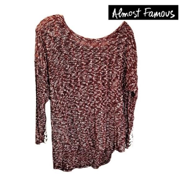 Almost Famous Women Lace Crochet Inserts Long Sleeve Super Soft Pullover top - Picture 2 of 8